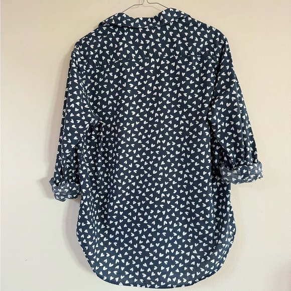Frank & Eileen Relaxed Button up Shirt‎ Navy-White Heart print Size XS - Picture 5 of 5